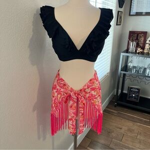 Pink Floral Fringe Sarong 🌺🧡